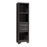 Wooden Media Tower with 2 Drawers and 3 Shelves, Distressed Gray