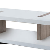 Benzara Rectangular Wooden Coffee Table with Sled Base, White and Brown BM204172 White and Brown MDF, Wood and Metal BM204172