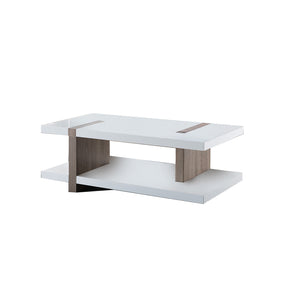 Benzara Rectangular Wooden Coffee Table with Sled Base, White and Brown BM204172 White and Brown MDF, Wood and Metal BM204172