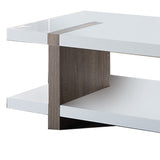 Benzara Rectangular Wooden Coffee Table with Sled Base, White and Brown BM204172 White and Brown MDF, Wood and Metal BM204172