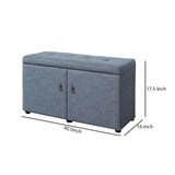 Benzara Fabric Upholstered Shoe Storage Bench with Button Tufted Seating, Blue BM204192 Blue Wood and Fabric BM204192