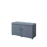 Benzara Fabric Upholstered Shoe Storage Bench with Button Tufted Seating, Blue BM204192 Blue Wood and Fabric BM204192