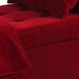 Benzara Button Tufted Wooden Storage Bench with Pillow and Blanket, Red BM204202 Red Wood and Fabric BM204202