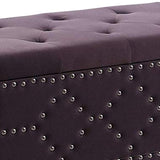 Benzara Velvet Upholstered Tufted Storage Bench with Nailhead Trims,Gray BM204204 Gray Wood and Velvet Fabric BM204204