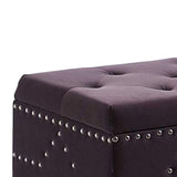 Benzara Velvet Upholstered Tufted Storage Bench with Nailhead Trims,Gray BM204204 Gray Wood and Velvet Fabric BM204204