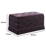 Benzara Velvet Upholstered Tufted Storage Bench with Nailhead Trims,Gray BM204204 Gray Wood and Velvet Fabric BM204204