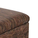 Benzara Leatherette Marble Pattern Wooden Ottoman with Hidden tray, Brown BM204207 Brown Wood and Leatherette BM204207