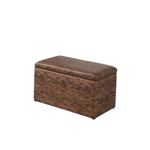 Benzara Leatherette Marble Pattern Wooden Ottoman with Hidden tray, Brown BM204207 Brown Wood and Leatherette BM204207