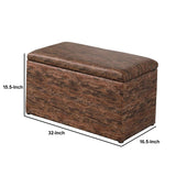 Benzara Leatherette Marble Pattern Wooden Ottoman with Hidden tray, Brown BM204207 Brown Wood and Leatherette BM204207