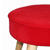 Benzara Fabric Upholstered Wooden Footstool with Dowel Legs, Red and Brown BM204291 Red and Brown Teak Wood and Fabric BM204291