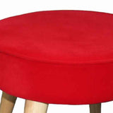 Benzara Fabric Upholstered Wooden Footstool with Dowel Legs, Red and Brown BM204291 Red and Brown Teak Wood and Fabric BM204291