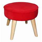 Fabric Upholstered Wooden Footstool with Dowel Legs, Red and Brown