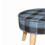Benzara Fabric Upholstered Wooden Footstool with Dowel Legs, Blue and Brown BM204292 Blue and Brown Teak Wood and Fabric BM204292