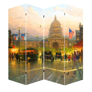 Benzara Capitol Hill Street Print Canvas 4 Panel Room Divider , Multicolor BM204297 Multicolor Wood and Canvas BM204297