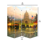 Benzara Capitol Hill Street Print Canvas 4 Panel Room Divider , Multicolor BM204297 Multicolor Wood and Canvas BM204297