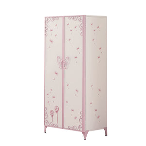 Benzara Metal Armoire with Butterfly Handle and Dandelions, White and Purple BM204309 White and Purple Metal BM204309
