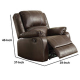 Benzara Leather Upholstered Metal Rocker Reclining Chair, Brown BM204345 Brown Metal and Faux Leather BM204345