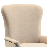 Benzara Wooden Arm Chair with Wing Back and Nailhead Trims, Beige and Brown BM204351 Beige and Brown Wood and Fabric BM204351