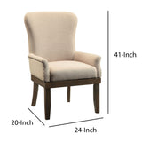 Benzara Wooden Arm Chair with Wing Back and Nailhead Trims, Beige and Brown BM204351 Beige and Brown Wood and Fabric BM204351