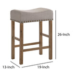 Benzara Fabric Upholstered Wooden Counter Height Stool,Set of 2,Brown and Gray BM204368 Brown and Gray Wood, Veneer and Fabric BM204368