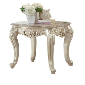 Benzara Traditional Style Marble Top End Table with Poly Resin Engravings,Gold BM204371 Gold Wood, Poly Resin and Marble BM204371