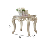 Benzara Traditional Style Marble Top End Table with Poly Resin Engravings,Gold BM204371 Gold Wood, Poly Resin and Marble BM204371