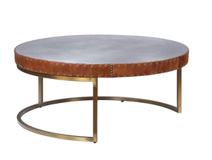 Benzara Round Metal Coffee Table with Airy Design Base, Large, Multicolor BM204468 Multicolor Metal, Aluminum and Faux Leather BM204468