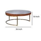 Benzara Round Metal Coffee Table with Airy Design Base, Large, Multicolor BM204468 Multicolor Metal, Aluminum and Faux Leather BM204468