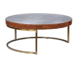 Benzara Round Metal Coffee Table with Airy Design Base, Large, Multicolor BM204468 Multicolor Metal, Aluminum and Faux Leather BM204468