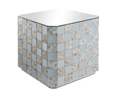 Benzara Wooden End Table with Checkered Pattern Mirror Insets, Silver BM204471 Silver Mirror, Composite Wood BM204471