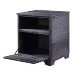 Benzara Rugged Textured Wooden End Table with Drop Down Storage, Black BM204473 Black Wood, Composite Wood BM204473