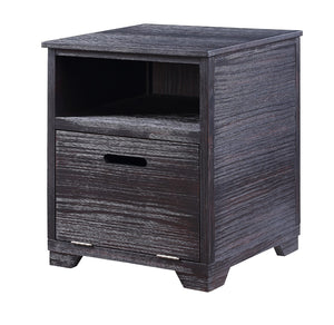 Benzara Rugged Textured Wooden End Table with Drop Down Storage, Black BM204473 Black Wood, Composite Wood BM204473