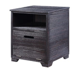 Rugged Textured Wooden End Table with Drop Down Storage, Black