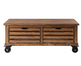 Benzara Wooden Coffee Table with Drop Down Storage and Caster Wheels, Brown BM204474 Brown Wood, Composite Wood BM204474