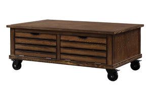 Benzara Wooden Coffee Table with Drop Down Storage and Caster Wheels, Brown BM204474 Brown Wood, Composite Wood BM204474