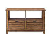 Benzara Slatted Front Sofa Table with Two Drawers and Two Shelf, Brown BM204476 Brown Wood, Composite Wood BM204476