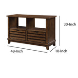 Benzara Slatted Front Sofa Table with Two Drawers and Two Shelf, Brown BM204476 Brown Wood, Composite Wood BM204476