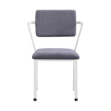 Benzara Fabric Upholstered Metal Dining Chair, Set of 2, White and Gray BM204482 White and Gray Metal and Fabric BM204482