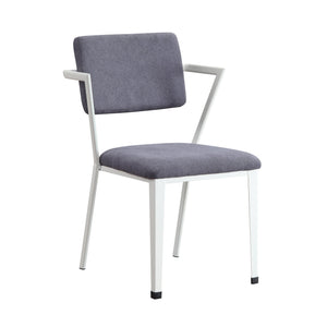 Benzara Fabric Upholstered Metal Dining Chair, Set of 2, White and Gray BM204482 White and Gray Metal and Fabric BM204482