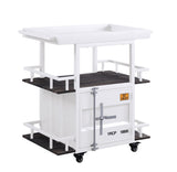 Benzara Industrial Style Metal Serving Cart with Casters, White BM204485 White Metal, Wood and Veneer BM204485