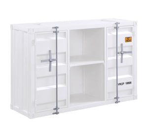 Benzara Industrial Metal Server with 2 Door Cabinet and 2 Open Shelves, White BM204486 White Metal BM204486