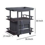 Benzara Metal Serving Cart with 1 Door Storage and 2 Tray Shaped Shelves, Gray BM204490 Gray Metal, Wood and Veneer BM204490