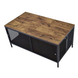 Benzara Metal Coffee Table with 1 Bottom Shelf and Mesh Design, Brown and Gray BM204492 Brown and Gray Metal, Wood and Veneer BM204492