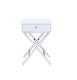 Benzara Wood and Metal Side Table with Crossed Base, White and Silver BM204493 White and Silver Metal, Wood and Veneer BM204493