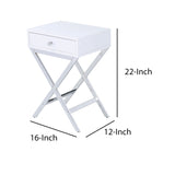 Benzara Wood and Metal Side Table with Crossed Base, White and Silver BM204493 White and Silver Metal, Wood and Veneer BM204493