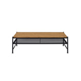 Benzara Metal and Wood Coffee Table with Slatted Bottom Shelf,Brown and Black BM204495 Brown and Black Metal and Wood BM204495