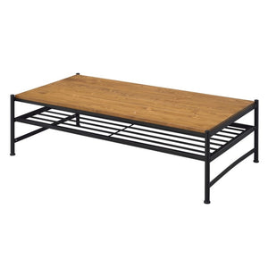 Benzara Metal and Wood Coffee Table with Slatted Bottom Shelf,Brown and Black BM204495 Brown and Black Metal and Wood BM204495