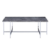 Benzara Marble Top Coffee Table with Trestle Base , Gray and Silver BM204500 Gray and Silver Metal, Faux Marble and Veneer BM204500