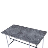 Benzara Marble Top Coffee Table with Trestle Base , Gray and Silver BM204500 Gray and Silver Metal, Faux Marble and Veneer BM204500