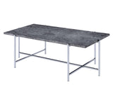 Benzara Marble Top Coffee Table with Trestle Base , Gray and Silver BM204500 Gray and Silver Metal, Faux Marble and Veneer BM204500